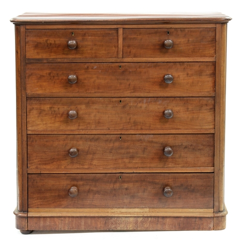 1235 - A Victorian mahogany chest of drawers, on bun feet, 118cm h; 51 x 117cm