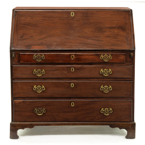 1236 - A George III mahogany-stained walnut bureau,  with serpentine architectural fitted interior, 104cm h... 