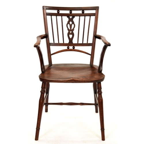 1246 - Eight Mendlesham Windsor armchairs, c.1800-1860, fruitwood with elm seat, sycamore stringing and scr... 