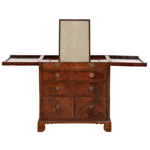 1247 - A George III mahogany enclosed washstand, the interior divided into compartments, and centred by a m... 