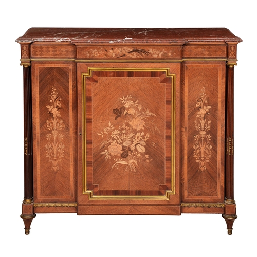 1249 - A French gilt brass mounted mahogany, kingwood, walnut and floral marquetry side cabinet, with stop ... 