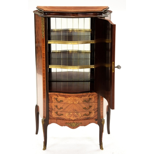 1279 - An Italian serpentine walnut and marquetry cocktail cabinet, 1960s,  key, 121cm h; 34 x 67cm... 