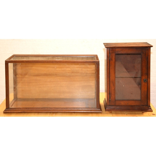 1319 - A glazed mahogany display case, early 20th c, 29cm h; 17 x 49cm and a Victorian miniature mahogany c... 