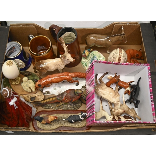 1386 - Miscellaneous ornamental ceramics, including Beswick, dogs, foxes, deer, etc, a Royal Worcester bone... 