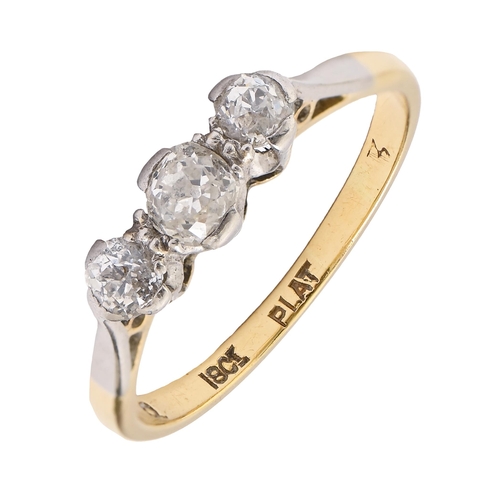 14 - A diamond ring, with old cut diamonds, gold hoop, marked 18ct PLAT, 2.4g, size L... 