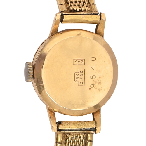 143 - A Pryngeps 18ct gold lady's wristwatch, 17mm  diam, on gold bracelet marked 750, 20.5g... 