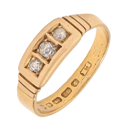 17 - A Victorian diamond ring, with old cut diamonds, in 22ct gold, Birmingham 1875, 3.7g, size P... 
