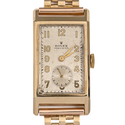 190 - A Rolex 9ct gold rectangular gentleman's wristwatch, Precision, Ref 3010, marked on movement PATENTE... 