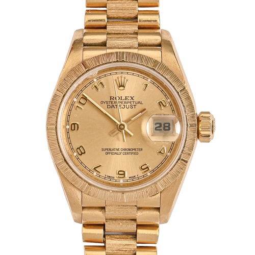 191 - A Rolex 18ct gold lady's wristwatch, Oyster Perpetual Datejust, No W845376, 25mm, maker's 