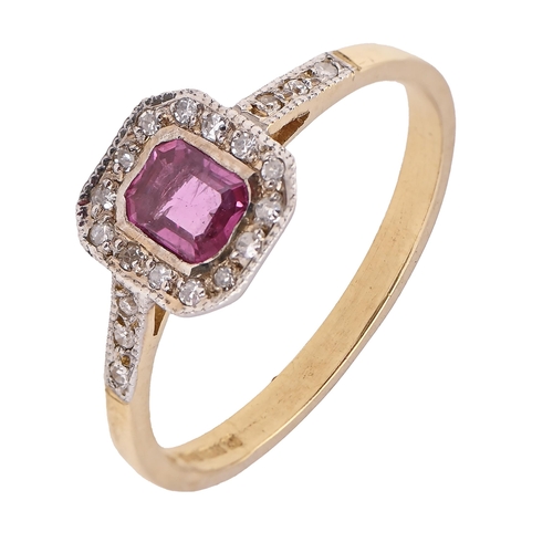 200 - A pink sapphire and diamond ring, in 18ct gold, Sheffield 1997, 3g, size O