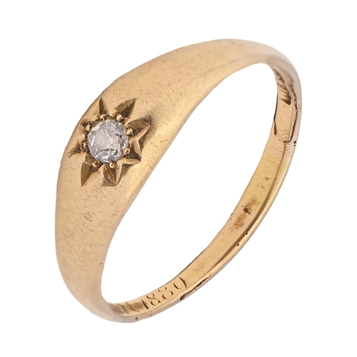 201 - A Victorian diamond ring, gypsy set with an old cut diamond, in 18ct gold, Birmingham 1886, engraved... 