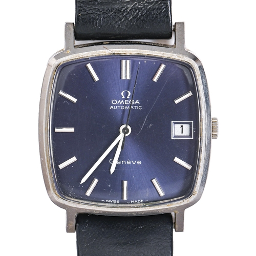 207 - An Omega cushion shaped brushed stainless steel self-winding gentleman's wristwatch, with blue dial ... 