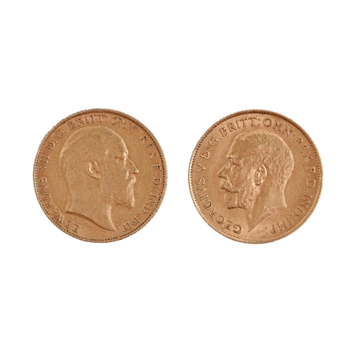 209 - Gold coins. Half sovereign 1907 and 1913