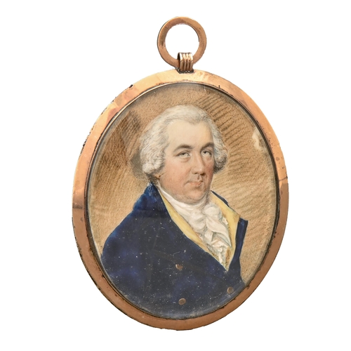 235A - English School late 18th century Portrait Miniature of a Man, bust length in a blue coat, and white ... 