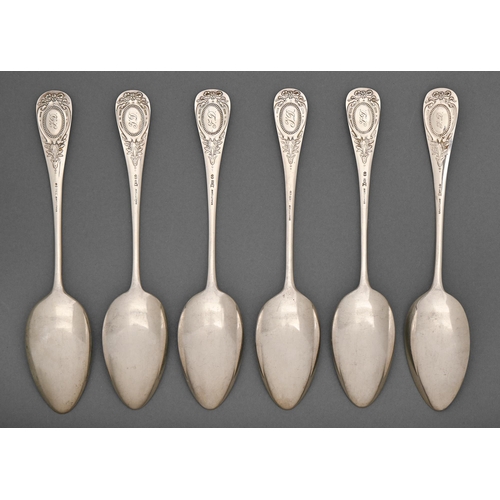 249 - A set of six German silver tablespoons, c1900, by Brautigam, maker's and control marks, including 80... 