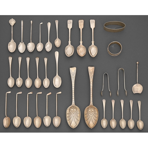 251 - Miscellaneous silver flatware, George III and later, to include two tablespoons, later chased as a p... 