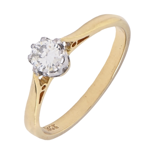 26 - A diamond ring, the round brilliant cut diamond in gold marked 18ct, 2.3g, size K