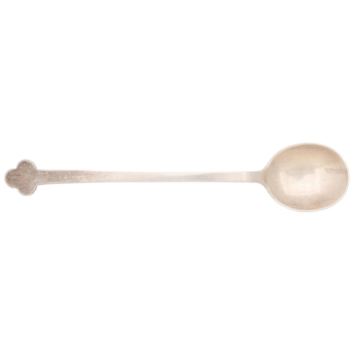 293 - An electro-plated preserve spoon designed by Charles Rennie Mackintosh, 1903, trefoil end, 15.5cm l,... 