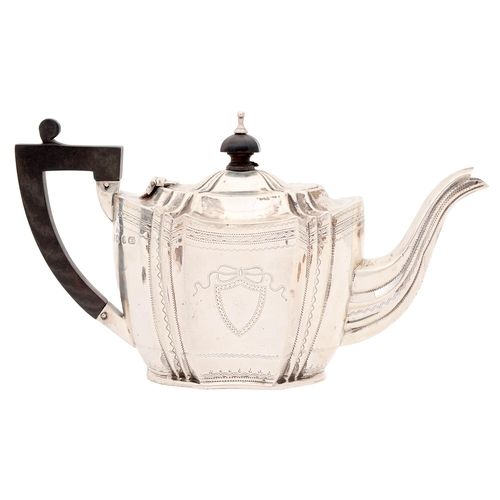 310 - A Victorian silver teapot, with engraved shield and borders, 12.5cm h, by Nathan & Hayes, Birmin... 