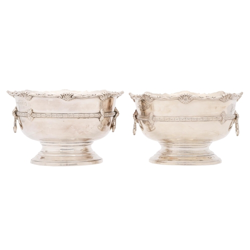 311 - Two matching George V silver rose bowls, engraved inscription dated 1935 or 1937, 11.5cm diam, by W ... 