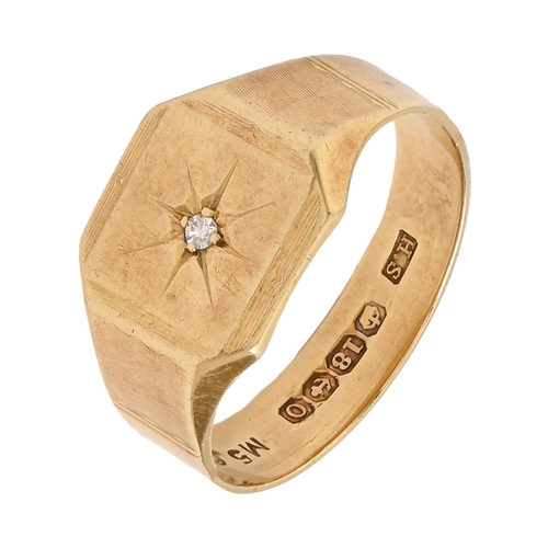 33 - A diamond signet ring, gypsy set, in 18ct gold, Birmingham 1938, 5.6g, size Q