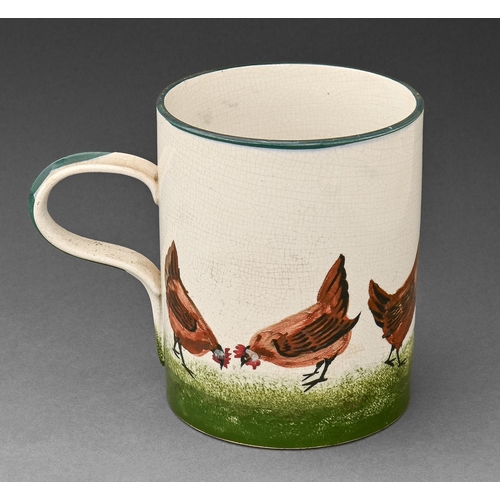 372 - A Wemyss ware mug, c1900, painted with a cock and hens, 14cm h, impressed mark