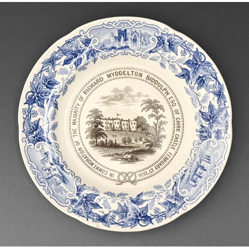 373 - A Staffordshire sepia and blue printed earthenware commemorative plate, inscribed IN COMMEMORATION O... 