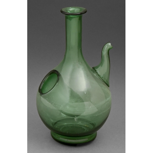 377 - A Continental green glass carafe, 19th c,  26cm h