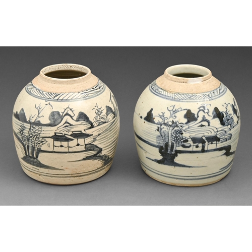 379 - Two Chinese blue and white  ginger jars, 19th c,  16cm h and c