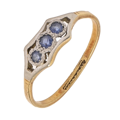 38 - A sapphire ring, illusion set, gold hoop marked 18ct & PLAT, 1.8g, size N