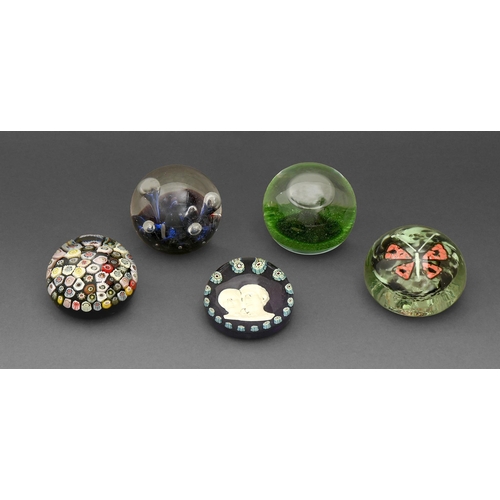 390 - A spaced millefiori paperweight and four other various glass paperweights, second half 20th c, vario... 