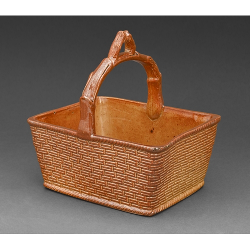 410 - A Brampton brown saltglazed stoneware basket, Derbyshire, c. 1840, in relief with basketwork, branch... 