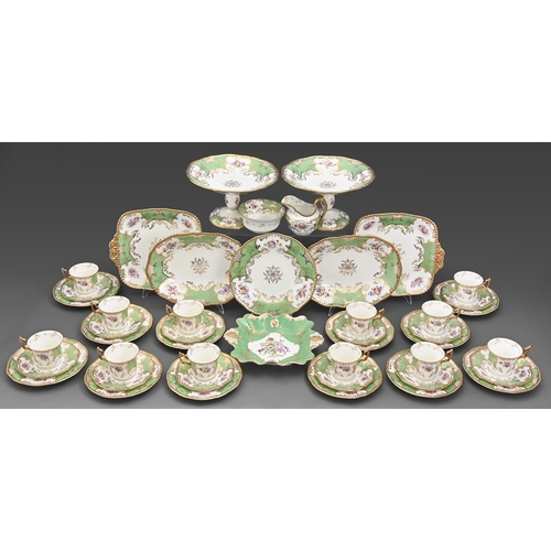 422 - A Coalport green batwing pattern tea and dessert service, c1915, oblong dishes 27.5cm l and a simila... 