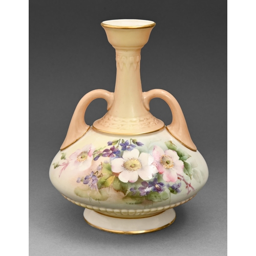 427 - A Royal Worcester vase, c1910, painted with apple blossom and violets, 16cm h, puce printed mark... 