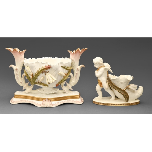 429 - A Bradley cactus decorated bone china centrepiece in the manner of Moore Bros, circa 1880, on gilt b... 