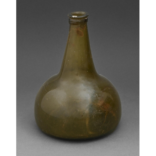 431 - A 'Dutch' green glass onion bottle, Thuringia, for the Dutch market, second quarter 18th c, 17.5cm h... 