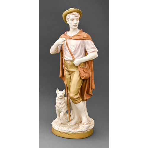 446 - A Royal Dux figure of a barefoot shepherd and his dog 20th,  57cm h, printed mark