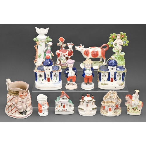 452 - Miscellaneous Staffordshire earthenware figures, buildings and other ceramics, mid 19th c and later,... 