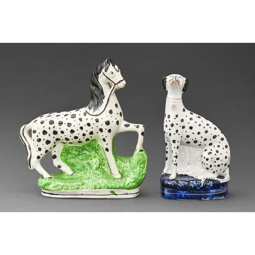 455 - A Staffordshire flatback model of a zebra and a contemporary model of a seated hound, second half 19... 