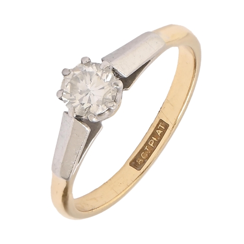 46 - A diamond ring, with old cut diamond, in gold with platinum shoulders, marked 18ct PLAT, 2.5g, size ... 
