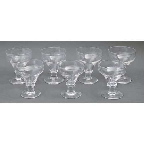 467 - Seven English glass ogee rummers, first half 19th C, 12cm and 13cm h