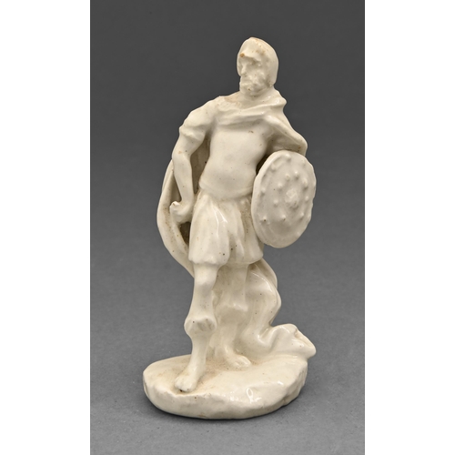 488 - A glazed porcelain miniature figure of a roman soldier, unascribed Continental, possibly 18th C, 18c... 