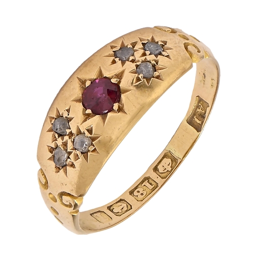 49 - An Edwardian ruby and diamond ring, gypsy set in 18ct gold, Birmingham, date letter rubbed, possibly... 