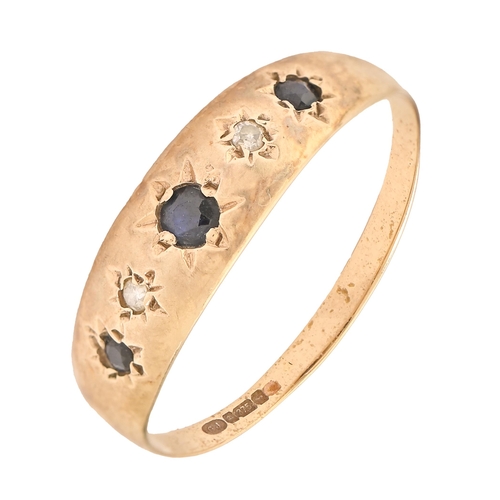5 - A sapphire and diamond ring, gypsy set in 9ct gold, Birmingham, date letter obscured, 1.8g, size T... 