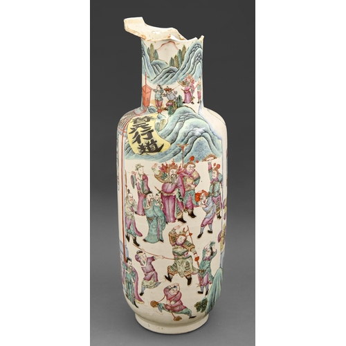 511 - A Canton famille rose rouleau vase,  early 20th c,  63cm h