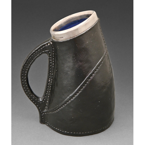 513 - A silver mounted Stolton leatherware jug, c1920,  20 cm h, impressed marks