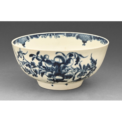 515 - A Worcester blue and white slop basin, c1770,  painted in underglaze blue with the Mansfield pattern... 