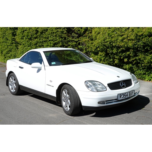 560 - Motor Car. 1998 Mercedes Benz SLK 230 Kompressor two door convertible, white with scarlet leather in... 