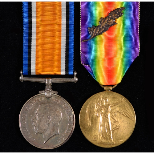 577 - WWI, pair, British War Medal and Victory Medal, Lieut H.R. Geldart and fibre tags stamped W11185 GEL... 