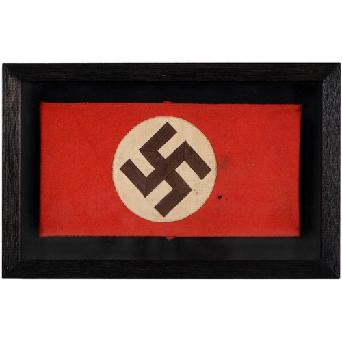 598 - Militaria. Germany, Third Reich, cloth armband, 11.5cm x 23cm, framed